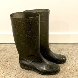 Le Sportsac Black Multi Color Sparkle Glitter Rain Boots Women’s Size 8